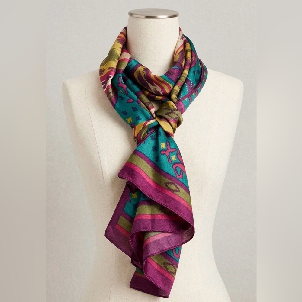 Vintage Made in Italy Jewel Tone Ikat Tribal Print Scarf | Vera Co.